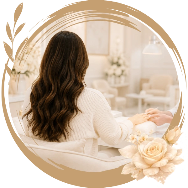 Elegant nail salon with soft pastel tones